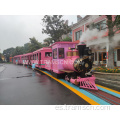 Tren de pista de parque de atracciones rosa